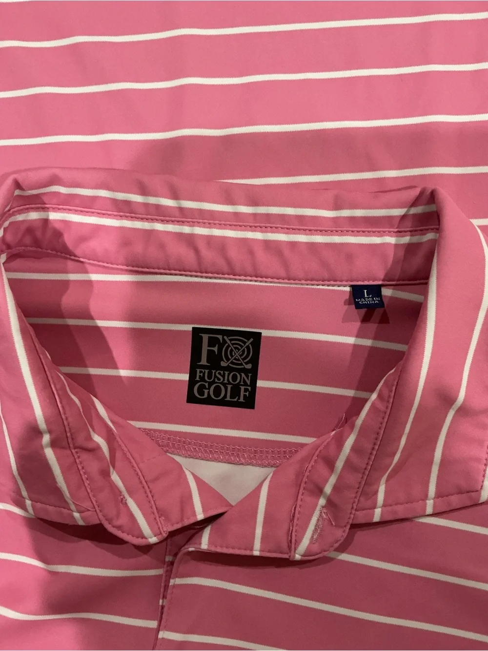 Men's Fusion Golf Pink Striped Polo Shirt